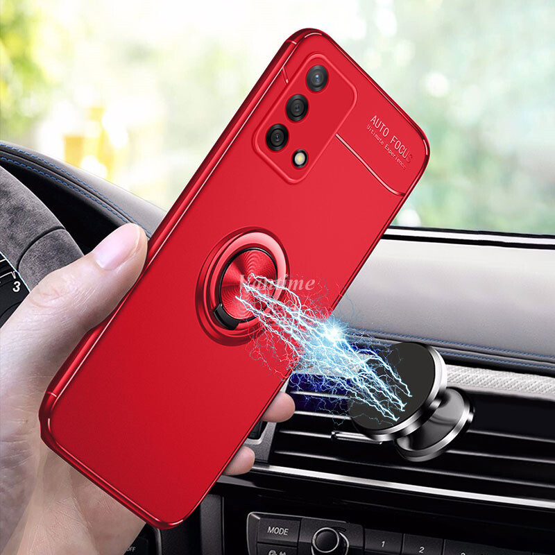 Vantime cho OPPO A95 A74 4G 360 ° Xoay vòng kim loại Chân đế bằng silicon mềm Vỏ chống va đập Mỏng mờ