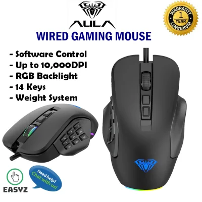 AULA H510 RGB BACKLIGHT GAMING MOUSE 14 KEYS UP TO 10000DPI SOFTWARE CONTROL