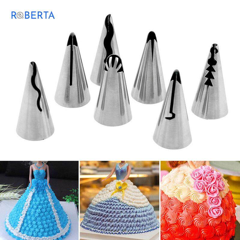 Roberta 7pcs ชุด Icing หัวบีบครีมทิปทำขนม Cupcake DIY กระโปรงบานตกแต่งเครื่องมือ