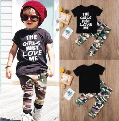 Toddler Baby Boy Summer Cloth Short Sleeve Casual T-shirt Camouflage Top Sunsuit