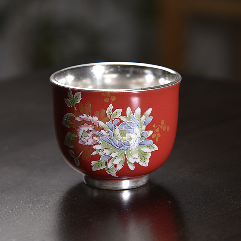Ceramic gilded silver tea cup, Ru Kung Fu tea set, master cup, single cup, tea tasting cup, Kung Fu tea cup, tea set, tea cup, tea cup