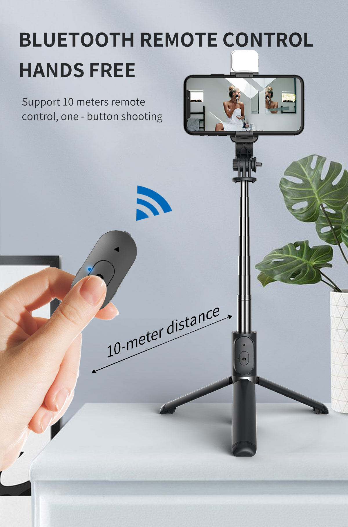 🔥 Q02s Wireless Bluetooth Tripod Mobile Phone Stabilizer Selfie Stick shutter for IOS Android Smartphones Vlog Record  Mini Portable with LED fill light