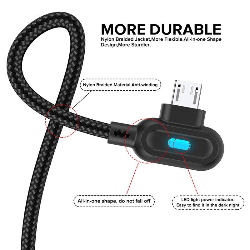 [A NEW] 90 DegreeUSB USB Type CWithLight Elbow CableCharging Data Cord1311Xiaomi Phone