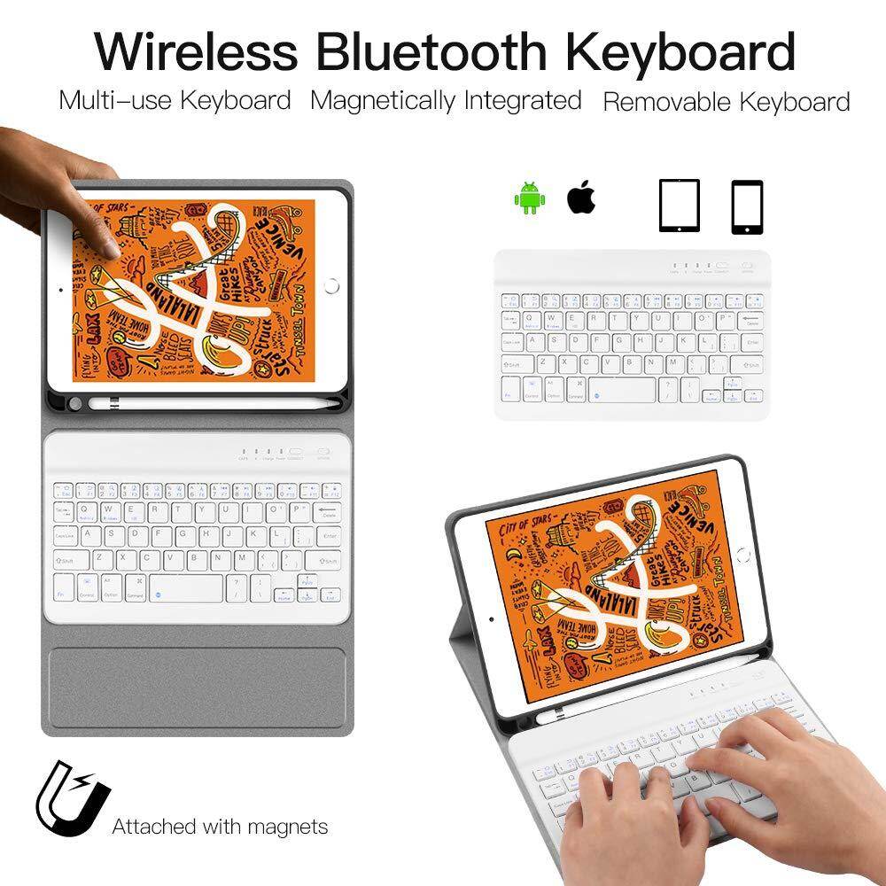 Vỏ bàn phím với hộp đựng bút chì cho iPad Mini 7 2024 A17 Pro, Bàn phím Bluetooth không dây và mạnh mẽ ngủ tự động/wake lật da thông minh bìa cho iPad Mini 6th 5th 4 3 2 1