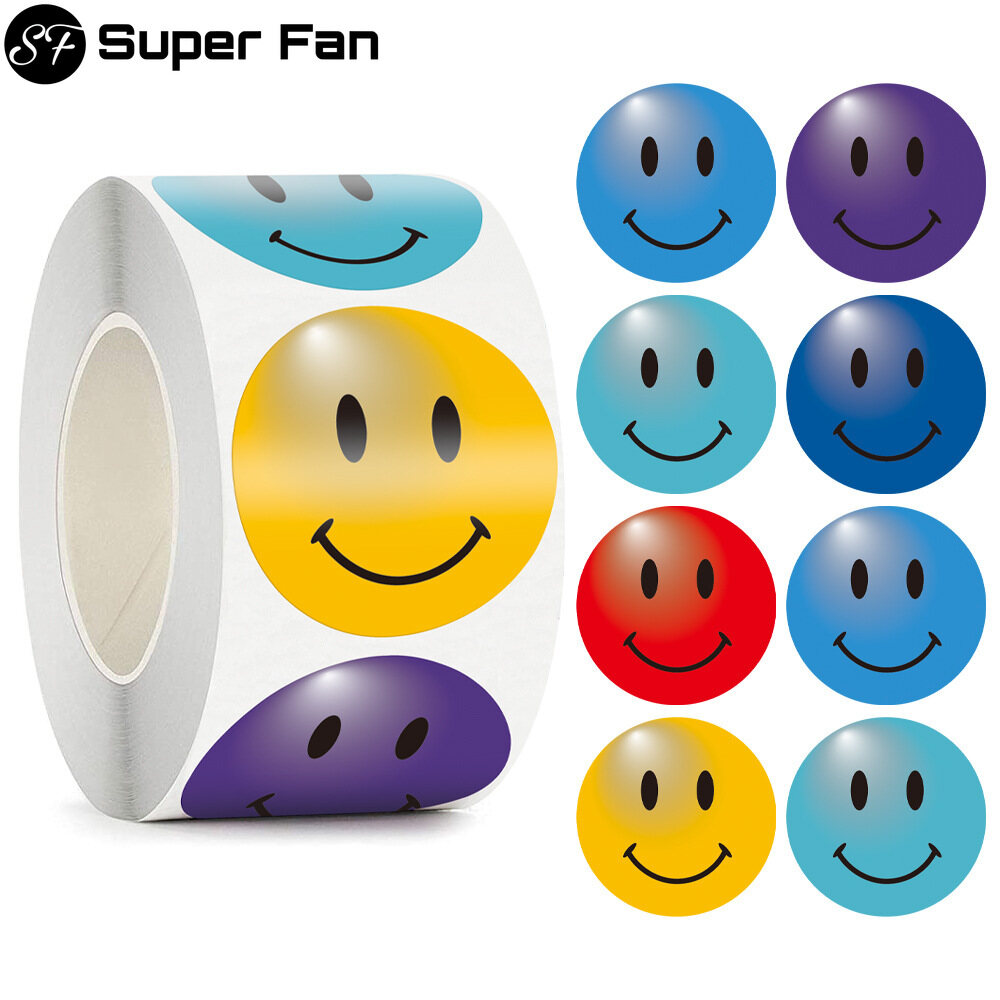 (Super Fan) 500pcs/roll Reward Stickers for Students Teachers Encouragement Sticker Motivational Stickers with Smiling Face for Kids