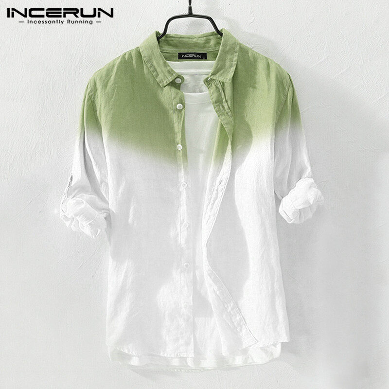 Medussa INCERUN Cotton Men's Shirt Gradation Blouse Autumn