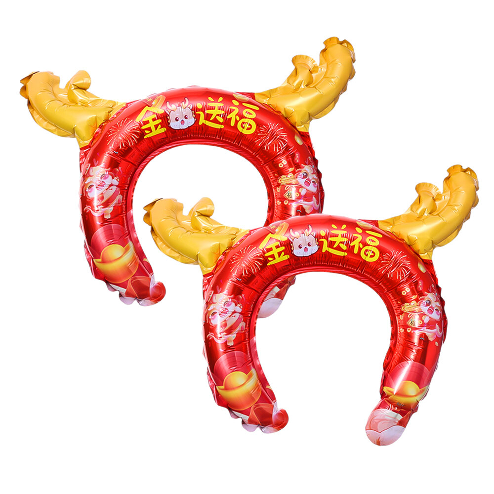 2024 Year of the Dragon Spring Festival Headband Balloon Headband Chinese Dragon Shape Aluminum Film Balloon Headband Decorative Hair Accessories
