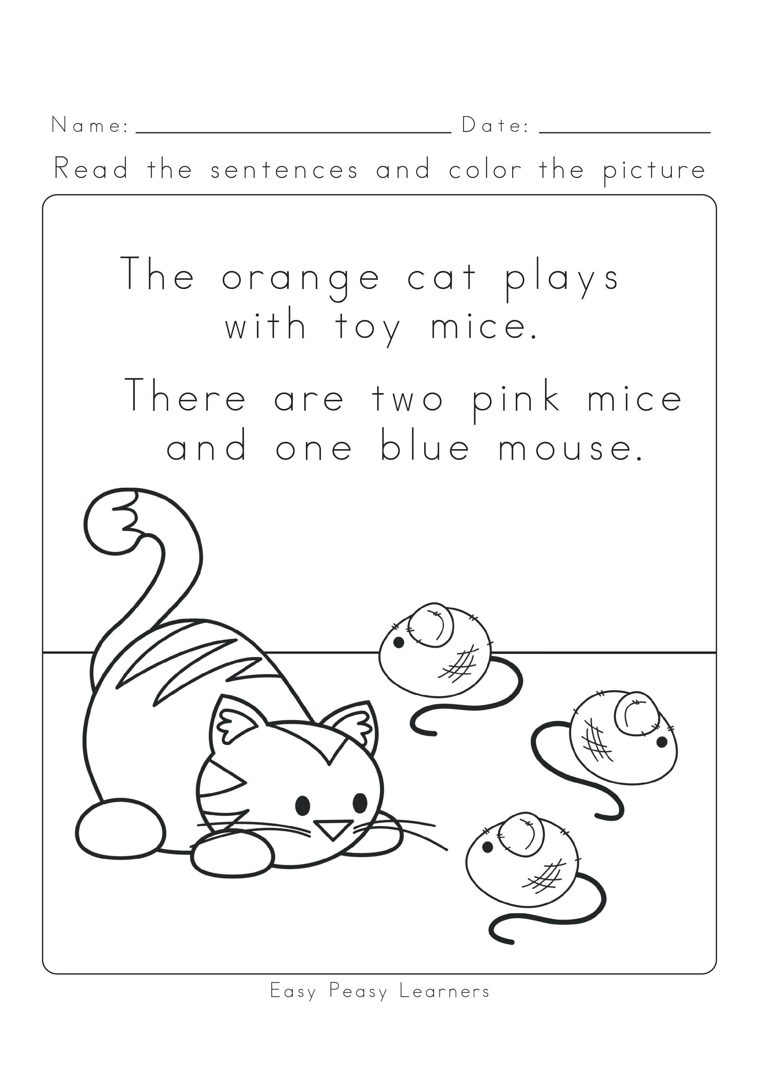 Read and Color Reading Comprehension Worksheets English Word Classroom ...