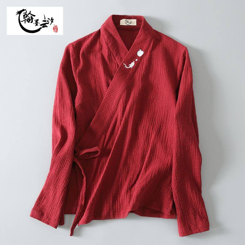 MISUMIXIU Improved Chinese Hanfu Cross Collar Cotton Blouse for Women's 2024 Spring and Autumn New Vintage Tops