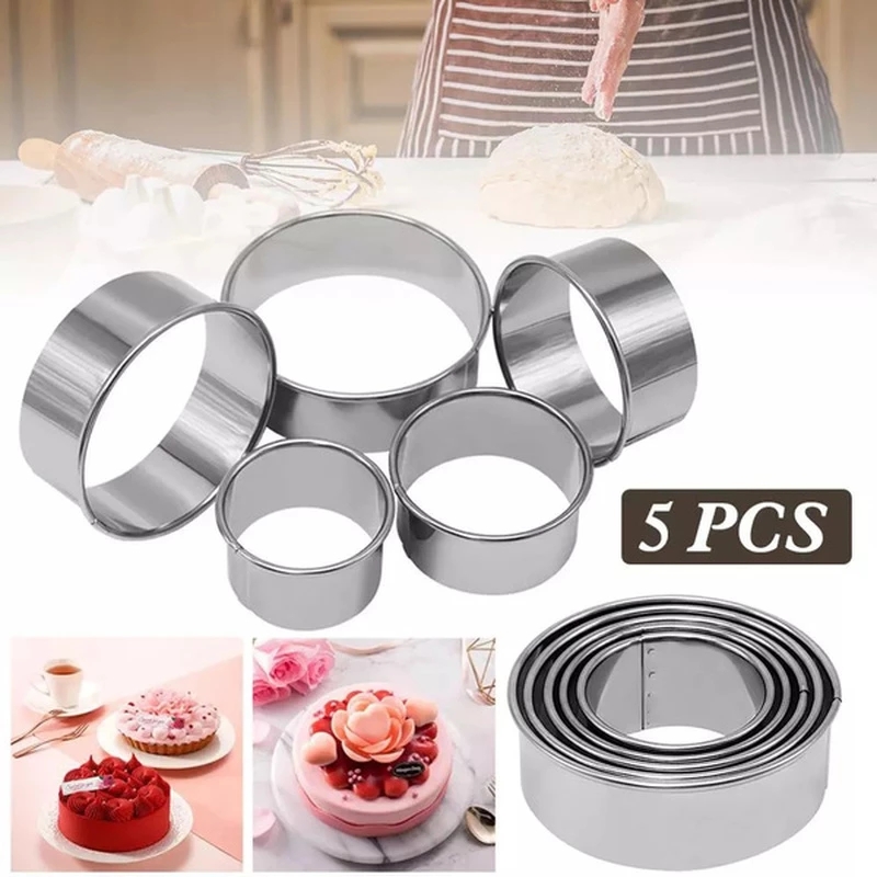 YESPERY 5 Set Round Circle Stainless Steel Cookie Cutter Biscuit DIY Baking Pastry Dumpling Crust Cake Pancake Mold#1