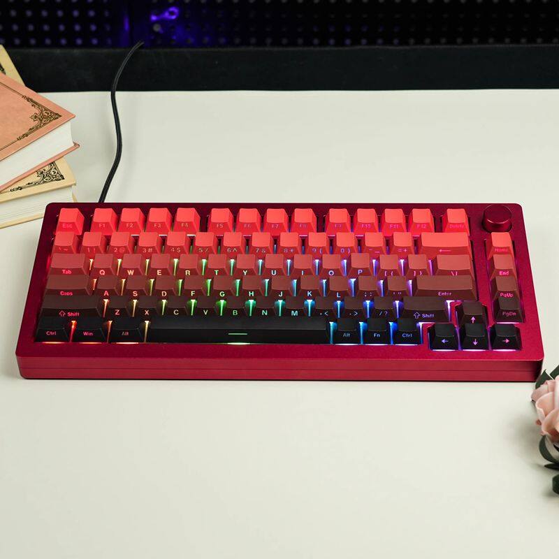 Gradient Red Black Side Engraved Keycap 136 Keys Cherry Profile PBT Sublimation NO Shine Through Keycaps For Cherry MX Switch Mechanical Keyboard Keychron/RK61/GK61/Anne Pro 2
