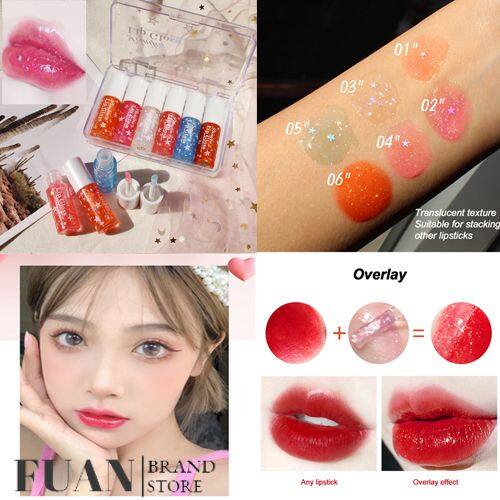 【Fuan】หกสีใสแวววาวชุดลิปกลอส,สีชมพูชุดลิปกลอส,หกสีลิปเคลือบริมฝีปาก,BrightและMoisturizingวิตามิน,สีติดทนนานและน่าสนใจ