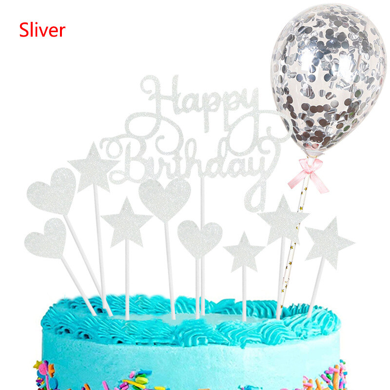 Silver Cake Topper Happy Birthday Party Supplies Decoration Kid Multi Color N1C8
