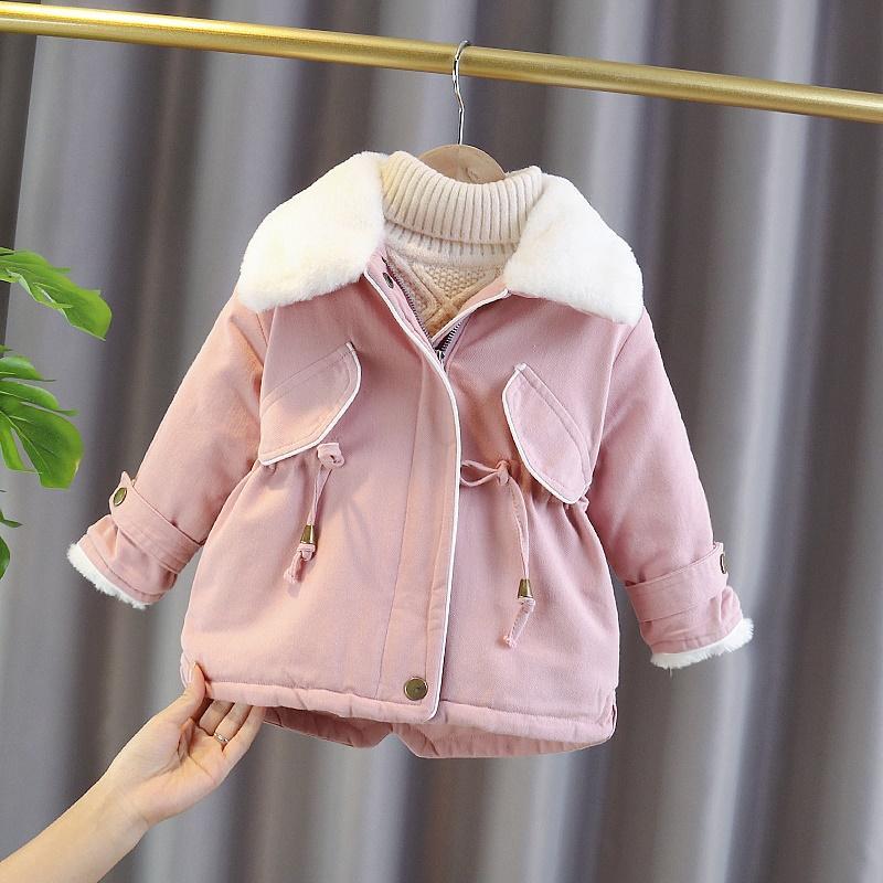 IQANGEL Baby girl coat thick warm girls mid-length trench coat new children's cotton jacket