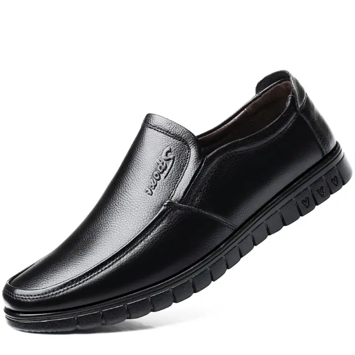 black leather non slip shoes