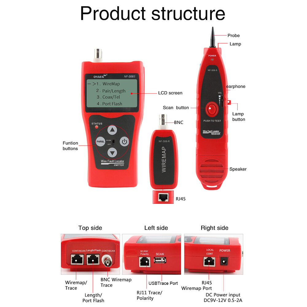 KKmoon NOYAFA Multi-functional LCD Network Cable Tester High Precision Line Finder Coaxial Line Tester RJ11 RJ45 Wire Length Finder with 1 Remote Adapter