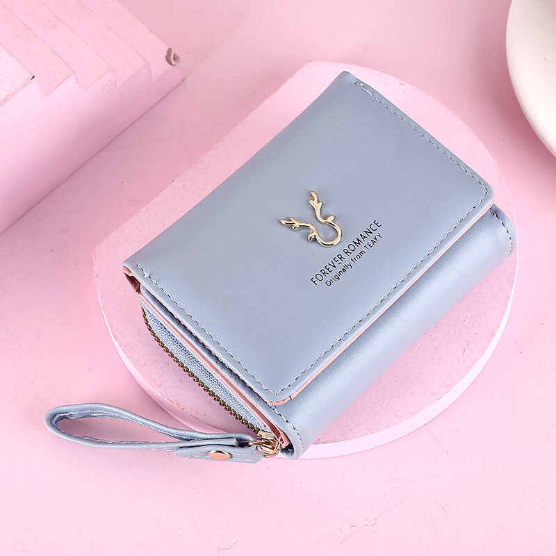 IELGY Ví Nữ Ngắn Da Pu Mini Khóa Kéo