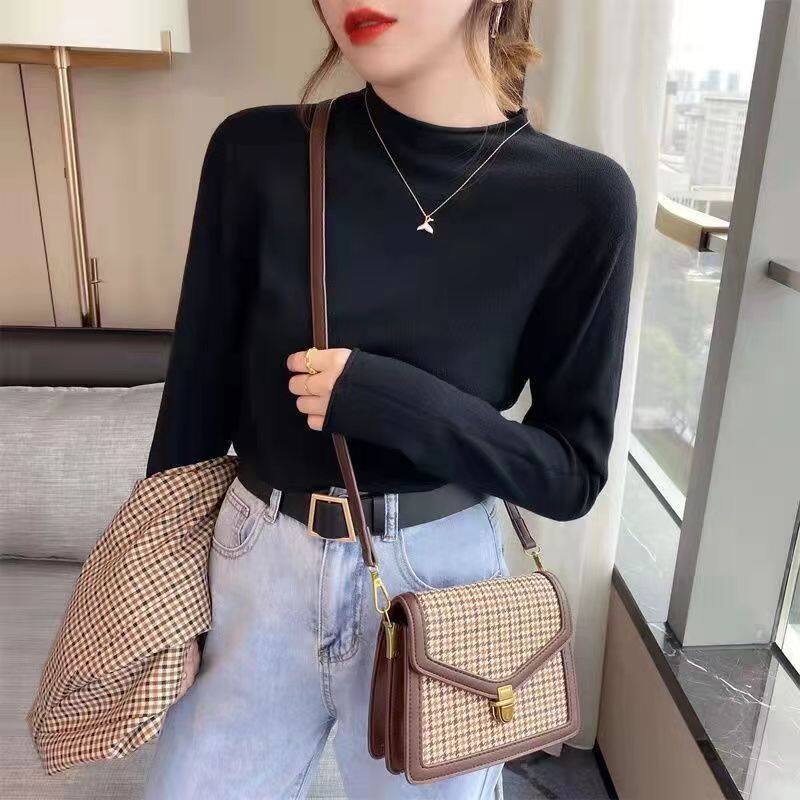 Pure Color Half High Neck Knit Bottom Shirt 2022 New Women Autumn and Winter Long -sleeved Slim Fit Thin Sweater Top