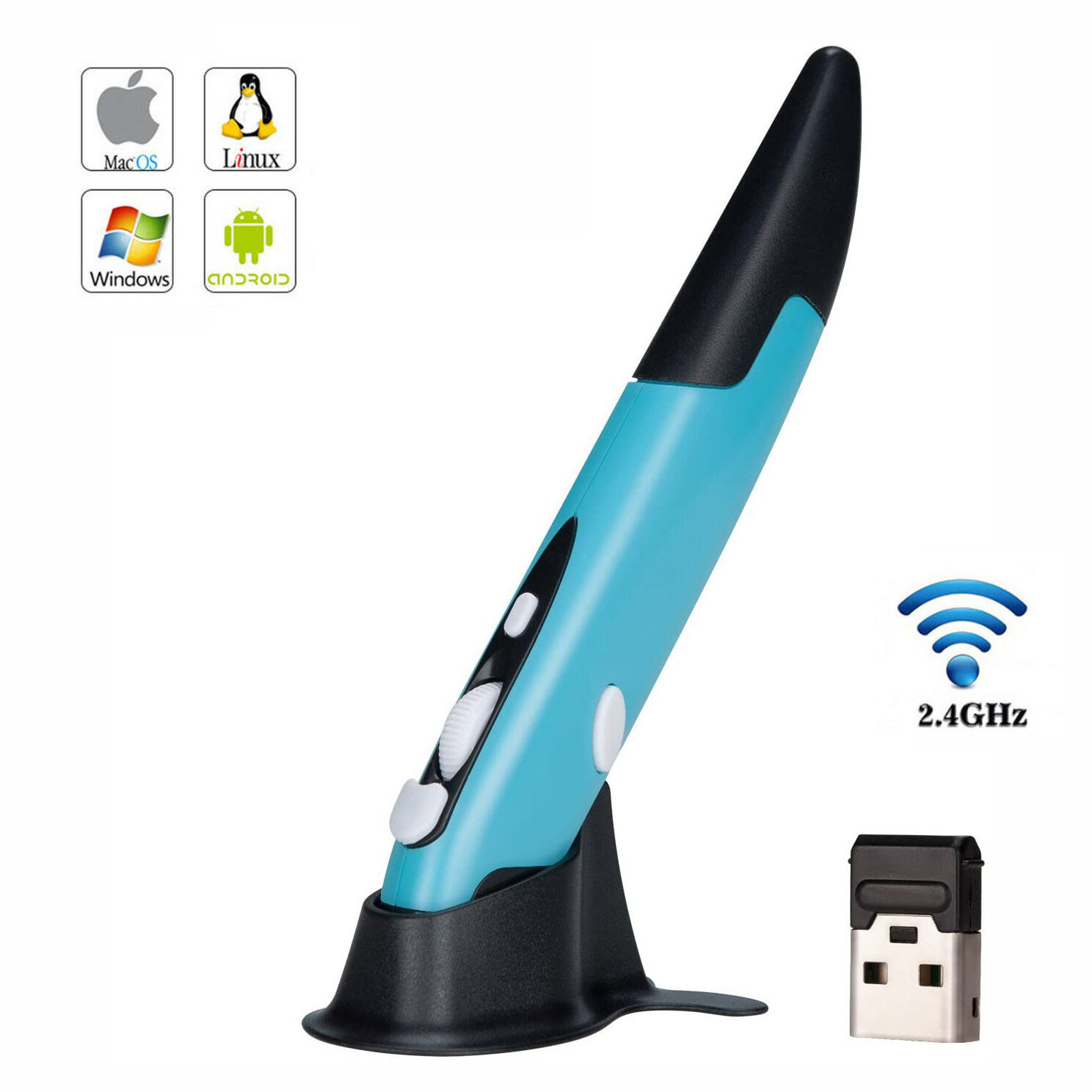 Grey Computers Mice 2.4GHz Innovative Pen-Style Handheld Wireless Smart Mouse for PC Laptop Wireless Mice Color : Blue