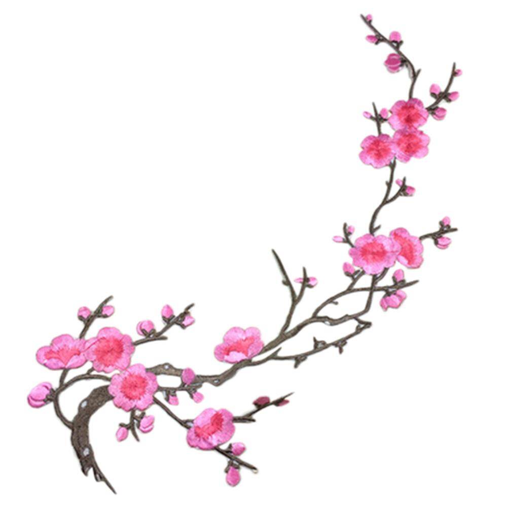 Hebeanna Beautiful Embroidered Plum Blossom Flower Patch Iron/Sew on Applique Motif Craft
