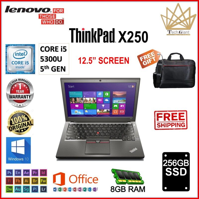 LENOVO ThinkPad X250 CORE i5- 5300U (5th GEN) 12.5 HD / 8GB RAM / 256GB SSD / 12.5 inch SCREEN / 1 YEAR WARRANTY / WINDOWS 10 PRO / REFURBISHED Malaysia
