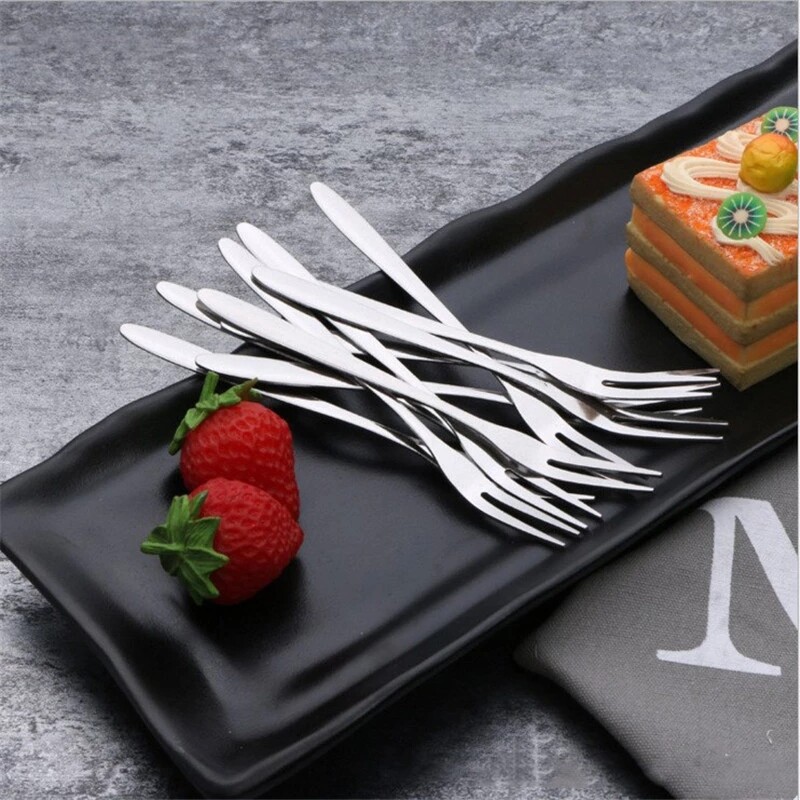 5 Chiếc Nĩa Trái Cây Hai Ngạnh Bằng Thép Không Gỉ, Dĩa Tráng Miệng Bánh Đồ Ăn Nhẹ, Nĩa Trái Cây Bộ Đồ Ăn Phong Cách Phương Tây, Phụ Kiện Nhà Bếp Quán Cà Phê Gia Đình