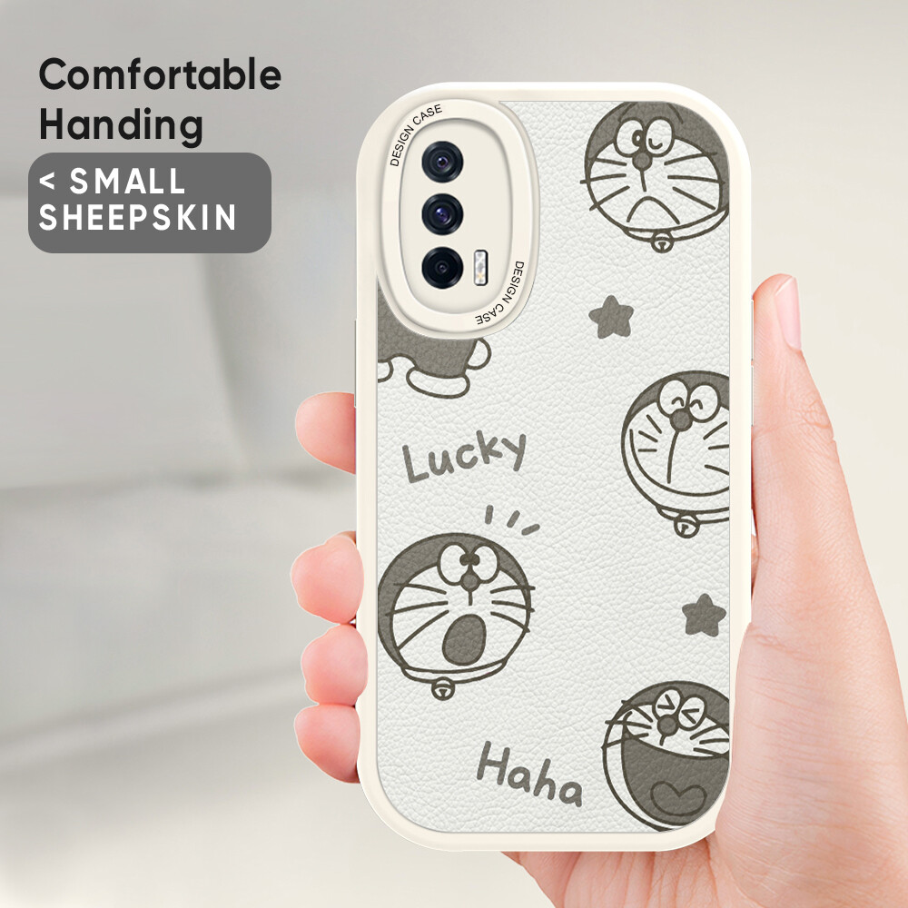 Jizetin Leather Casing For Xiaomi Redmi Note 11 Note 11 5G Note 11 Pro+ 5G Note 11S Note 11T Pro Note 11T Pro+ Handphone Casing Slim Skin Feeling Cartoon Doraemn Cat Leather Back Casing Soft Silicone PU Leather Cover Phone Case