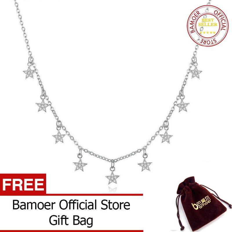 BAMOER Stars Metal Choker Necklaces for Women Short Chain Necklaces Wedding Engagement 925 Sterling Silver Jewelry BSN116