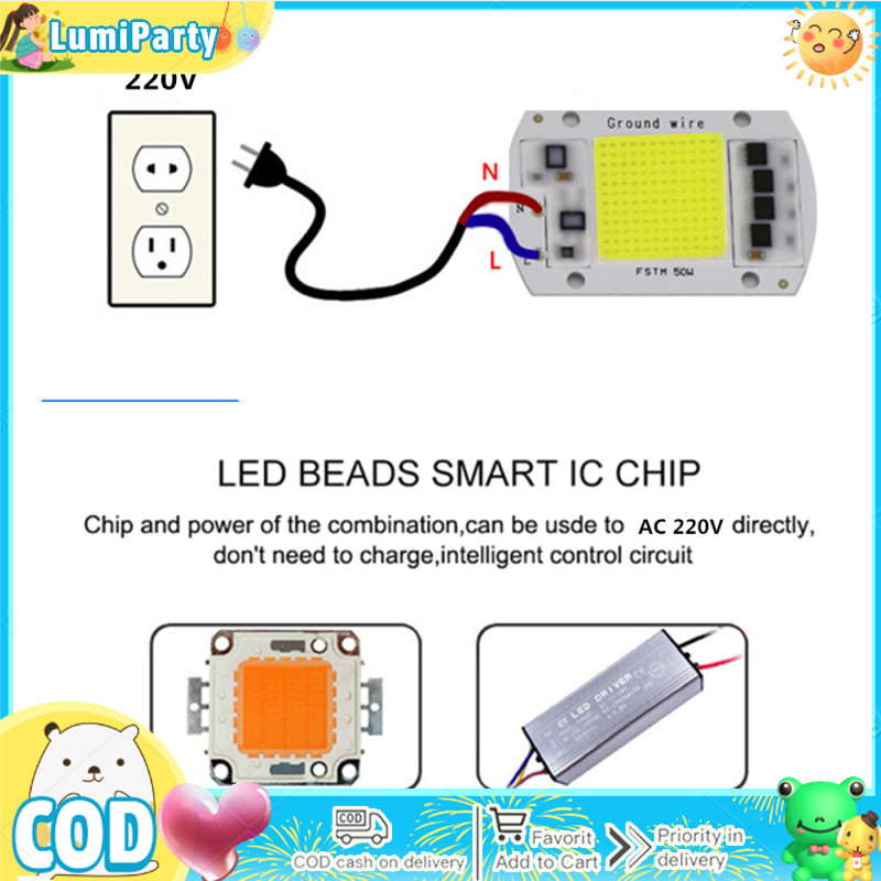 【Ready Stock】AC 220V 20W/30W/50W Free Driver High Pressure LED Chip COB Light Source