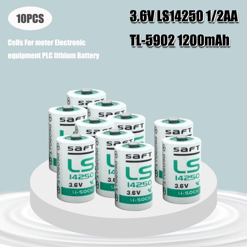 10pcs 3.6v saft 14250 ls14250 1/2aa primary battery ls14250 tl-5902 cells for meter electronic equipment plc lithium battery
