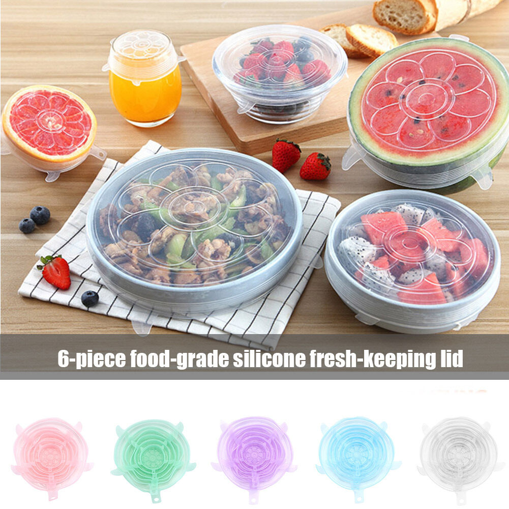 Magic Silicone Stretch Lid 6 PCS Reusable Wrap Covers Microwave Oven Compatible