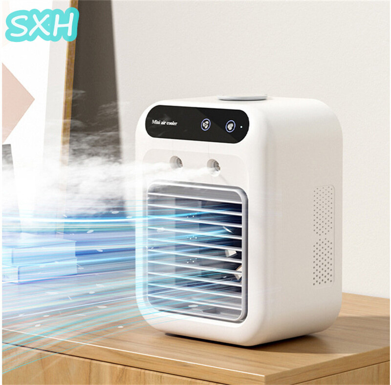 SXH Mini Air Conditioning Fan Air Cooler Household Office Silent Humidification Spray Desk Top Small Fan Dormitory New Electric Fan