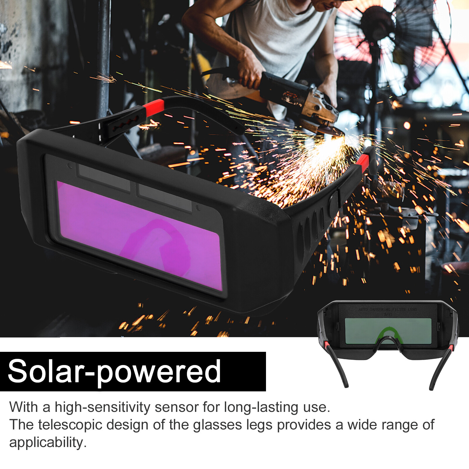 KKmoon Solar Power Automatic Dimming Welding Glasses HeadMounted Welding Eyeglass Welding Argon Arc Welding Glasses Protective Welding Eyeglass