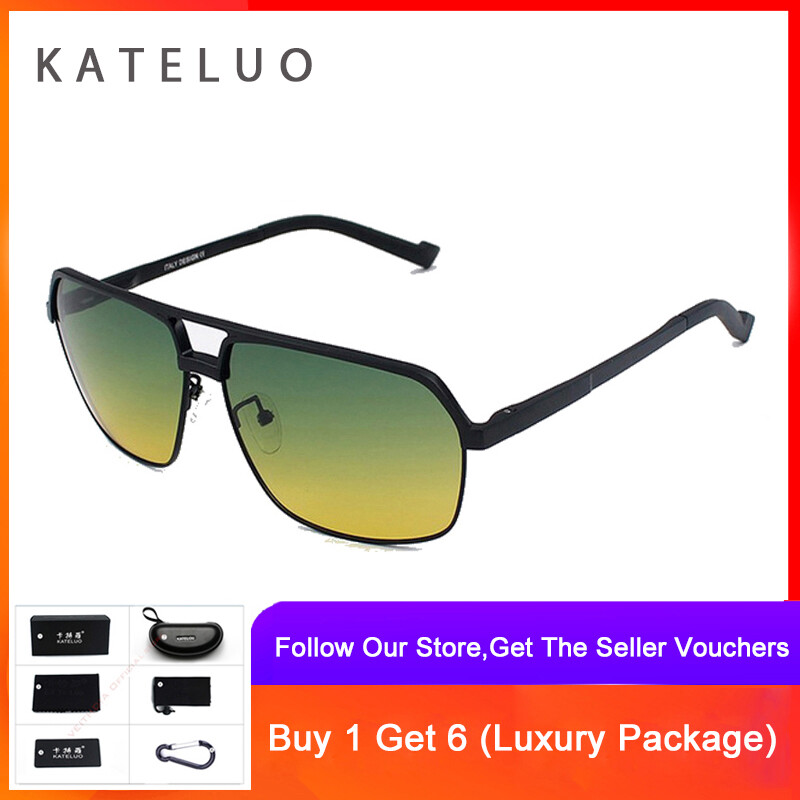 KATELUO Yellow Day Night Vision Goggles Anti-glare Driver Glasses for Men Square Polarized Gradient Lens Mens Sunglasses 8549