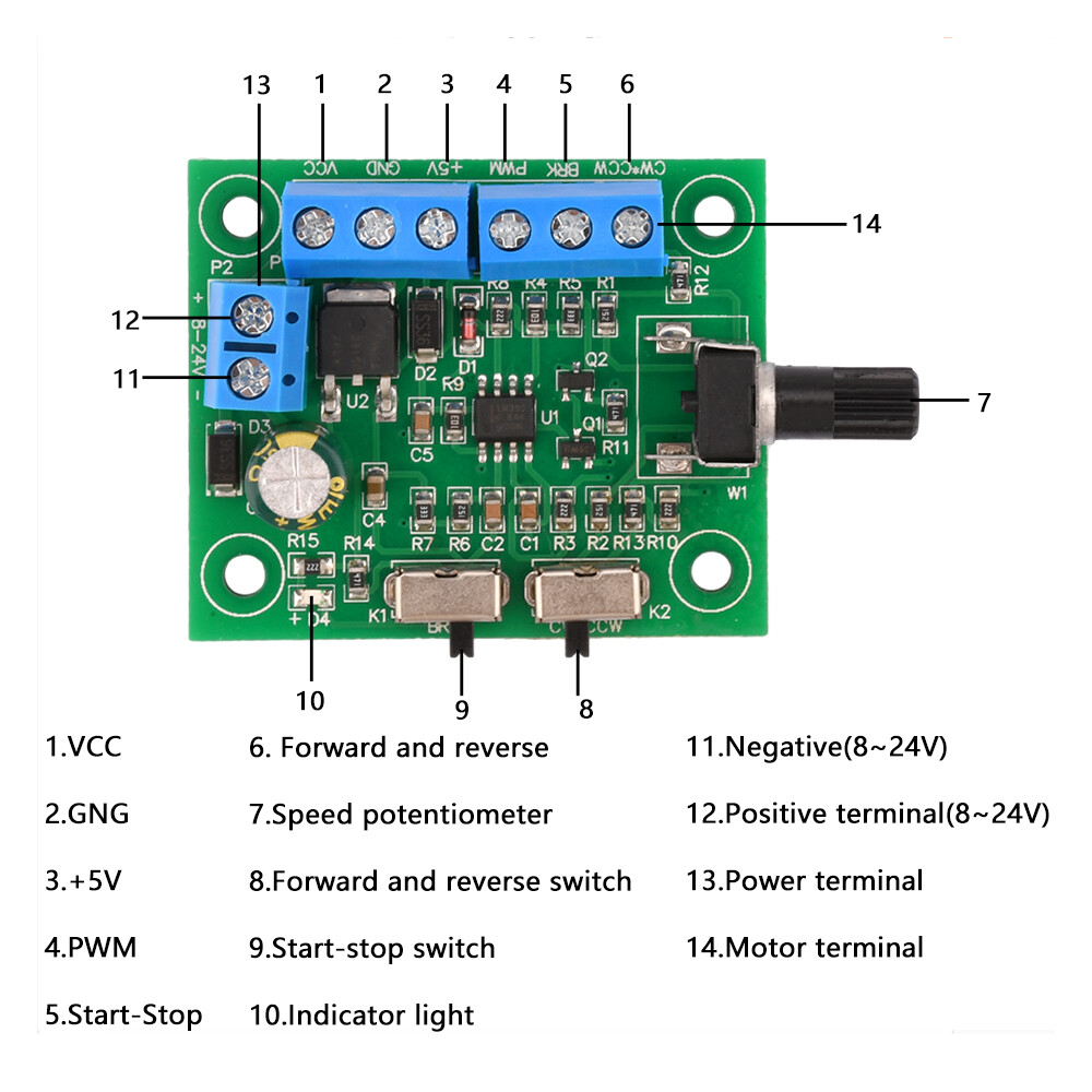 pcbfun DC8-24V PWM brushless DC motor speed regulator driver motor speed control board forward and reverse controller 18KHZ