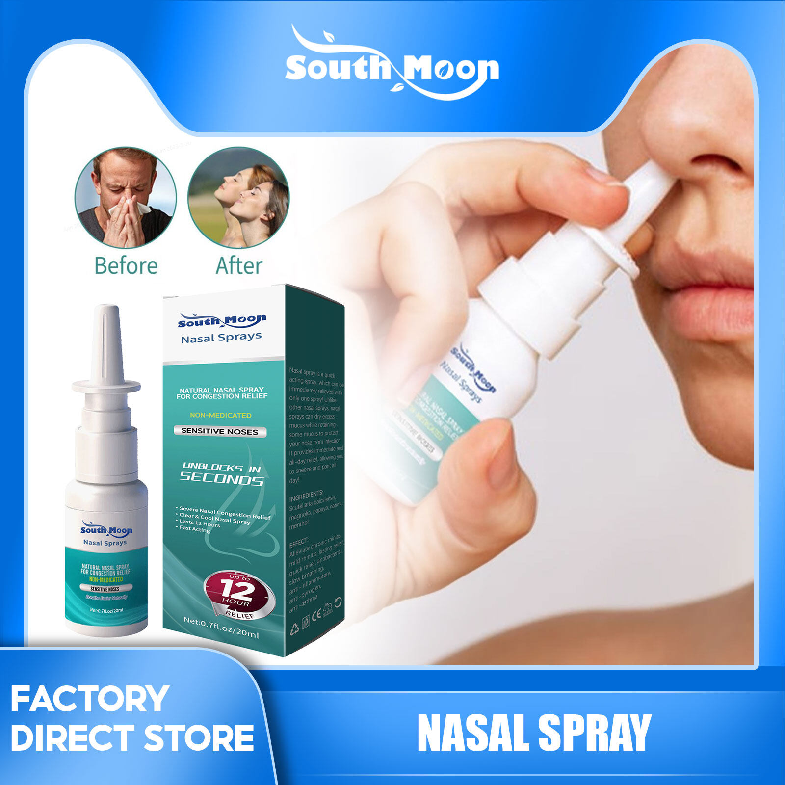 South Moon Herb Medical Nasal Spray for Sinus Rhinitis Sinusitis