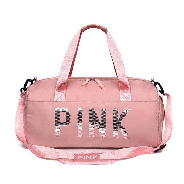 New Sequins Pink Gym Bag Women Shoe Compartment Waterproof Sport Bags