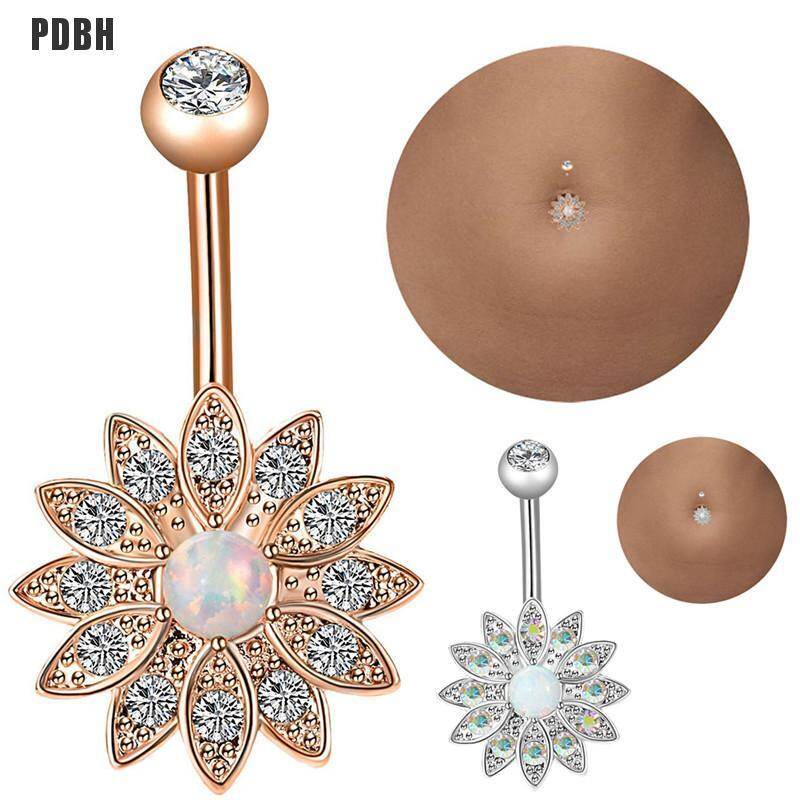 [PDBH Fashion Store] 3PCS/Set Stainless Steel Crystal Opal Belly Button Rings Navel Piercing Jewelry