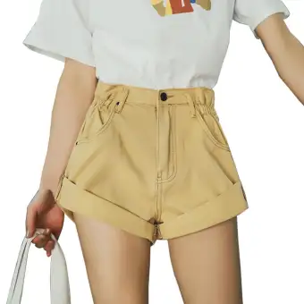 high waisted yellow denim shorts