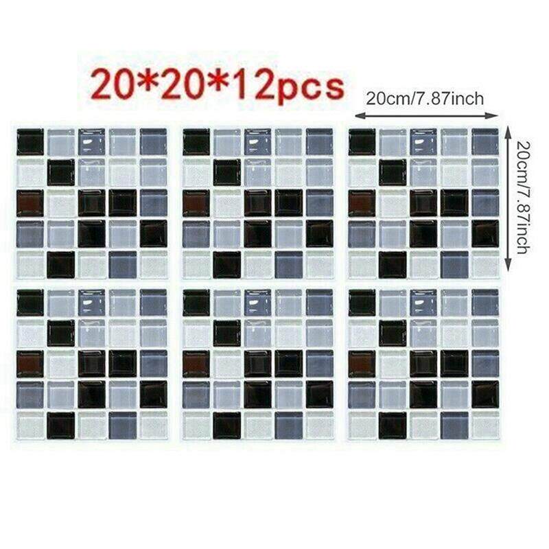 12Pcs 3D Mosaic Self-adhesive Tile Wall Sticker Kitchen Bathroom Home Decor