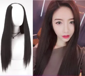 65cm Black Wig U Shaped Wig Half Wig Female Long Straight Hair