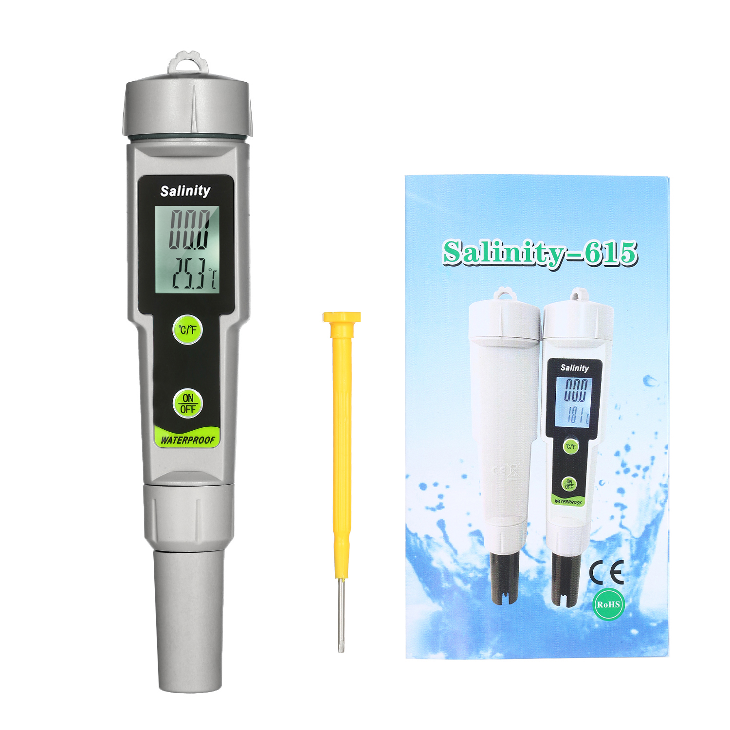 NANWEI Salinometer Waterproof Salinity Test Pen 2-in-1 Salinity & Temperature Meter Portable Salinity Meter Salimeter Pen Type Salinograph 0~199.9ppt Range -50~70°C Temperature Meter °C/°F