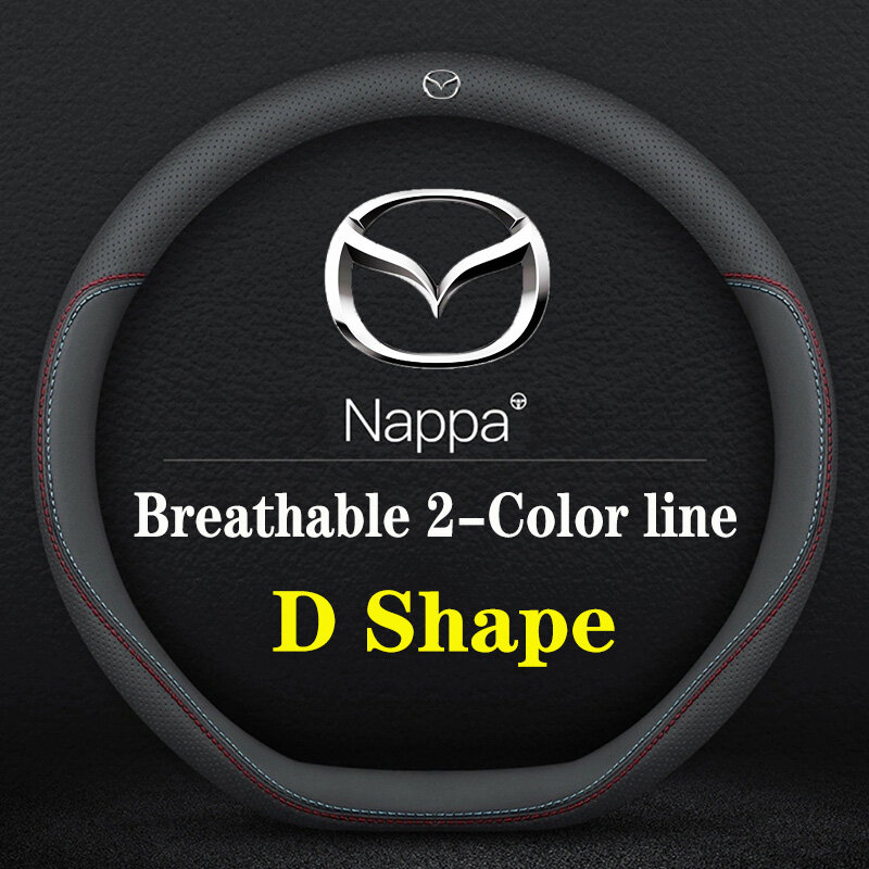 【New Listing】For Mazda 2 3 5 6 8 Atenza AXELA BT50 CX5 CX7 CX3 CX9 CX30 Nappa Leather Carbon Fiber Steering Wheel Cover Ultra-Thin And Breathable Car Accessories