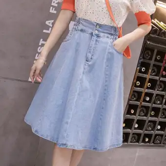 plus size pleated denim skirt