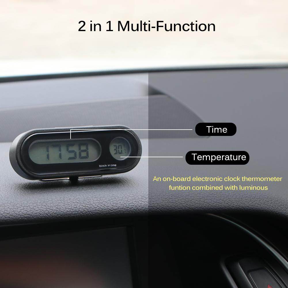 Car Mini Electronic Clock Time Watch Auto Dashboard Clocks Luminous Black Digital Display Car Accessories Car Dashboard Clock 2-in-1 Function with Double-sided Sticker