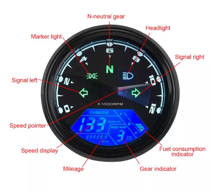 12000 RPM Xe Máy Tachometer Xe Máy Kỹ Thuật Số Đo Tốc Độ Đo Dặm Kỹ Thuật Số LCD Đa Chức Năng Kỹ Thuật Số Chỉ Số Nhiên Liệu Meter Rpm Tachometer Đo Với Khung Cảm Biến