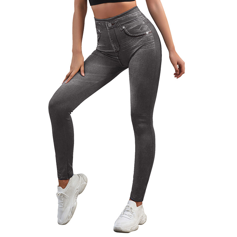 Phụ Nữ Jeggings Giả Denim Quần Legging Giả Jean Cao Cấp Tập Điều Khiển Slim Quần Leggin In Hình Bút Chì Quần Không Đường May Quần Skinny