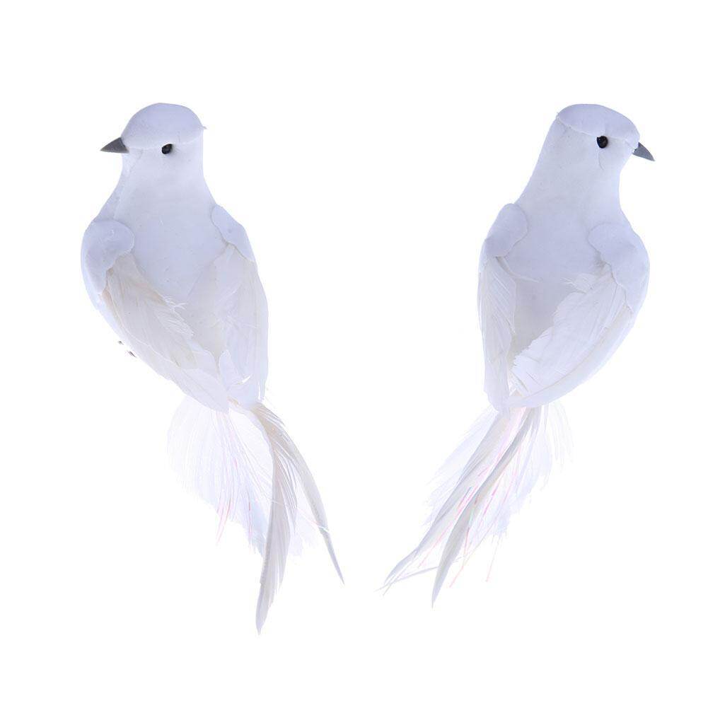 2pcs White Feather Artificial Foam Doves Lover Peace Doves Bird Home Decor