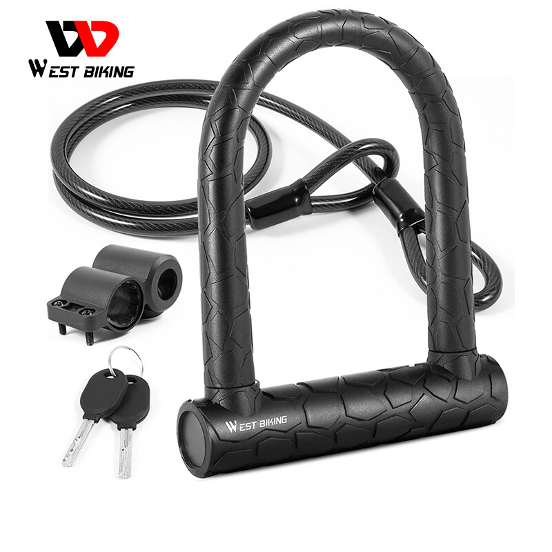 WEST BIKING Bicycle U Lock Anti-Theft Safety MTB Road Bike Motorcycle Security Bold Lock Steel Lock With Bracket
