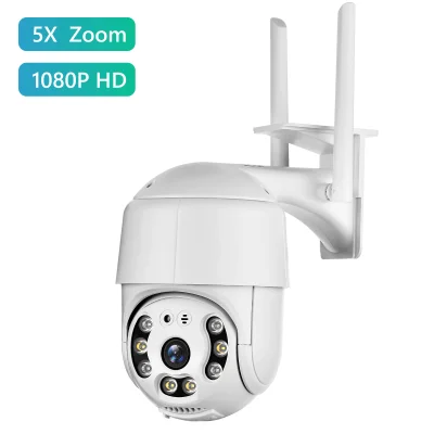 Outdoor PTZ Security Camera, 1080P Home Surveillance Camera with Pan/Tilt, Color Night Vision, 2-Way Audio, Motion Detection, IP66 Weatherproof